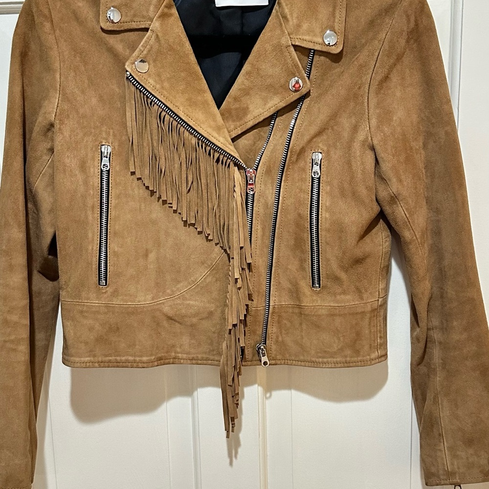 Sandro Paris , Brown Suede Fringe Leather Jacket